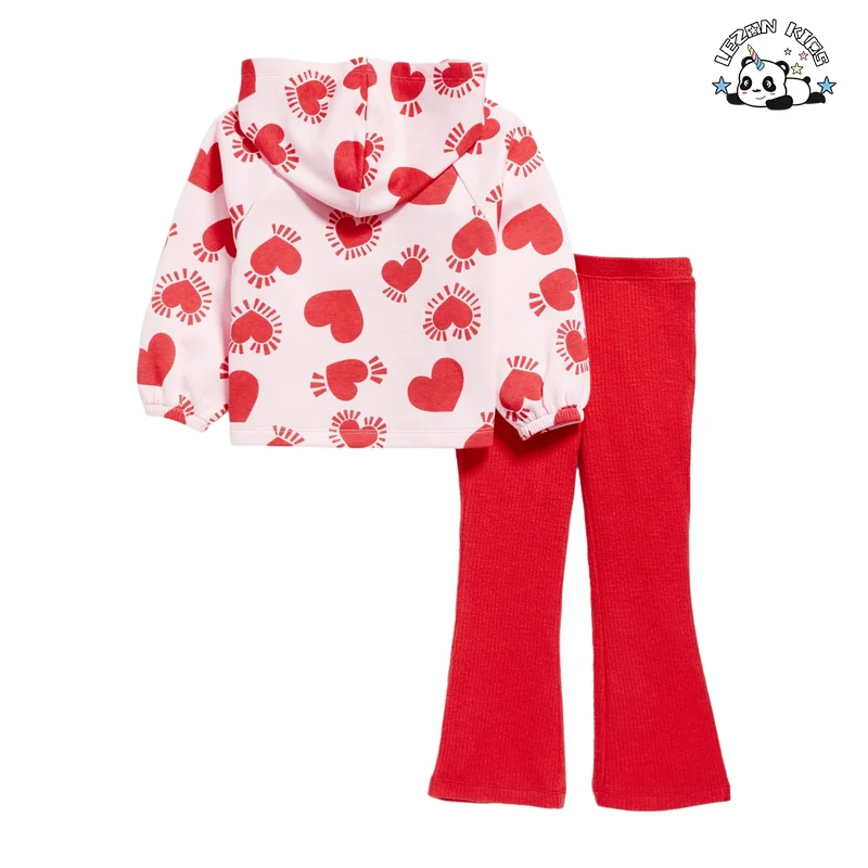 LEZONKIDS - Trendy Lovely Girls Heart Graphic 2 PCS Hoodie Sets Fashion Design Girls Clothing Set